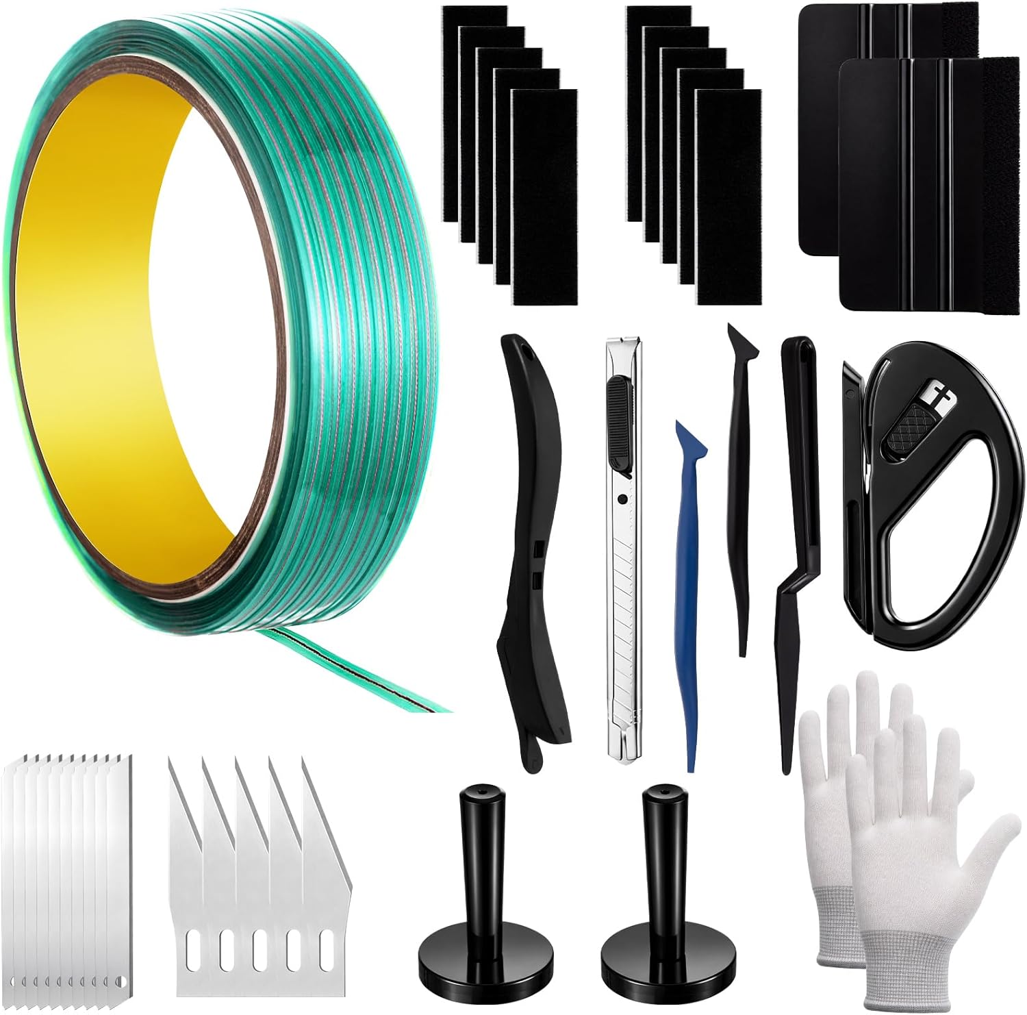 Frienda Complete Knife Free Vinyl Wrap Tool Kit – 20m Green Cutting Tape with Gloves, Felt Pads, Magnets, Safety Knives & Blades for Car Wrap Installation