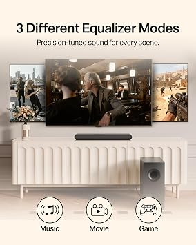 OXS S21 2.1 Channels Sound Bar with Subwoofer, Precision Sound with Deep Bass,240W Power, 3 EQ Modes, for Home Theater/Music/Game, for TV, PC, Xbox, PS4/5, Phone, Ultra Compact, Simple Setup, Black