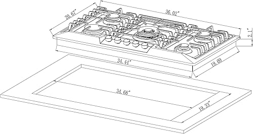 Miniatura 7 de Empava 36 "Acero inoxidable 5 Italia Sabaf Burners Stove Top Gas Cooktop Empv-36GC881