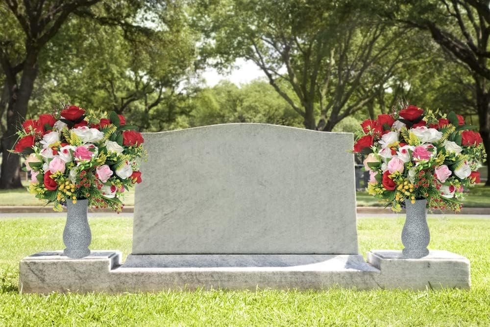 In Ground Headstones for Grave Decorations Memorials for Cemetery Vases for Flowers with Spikes (Floral Foam is Included)
