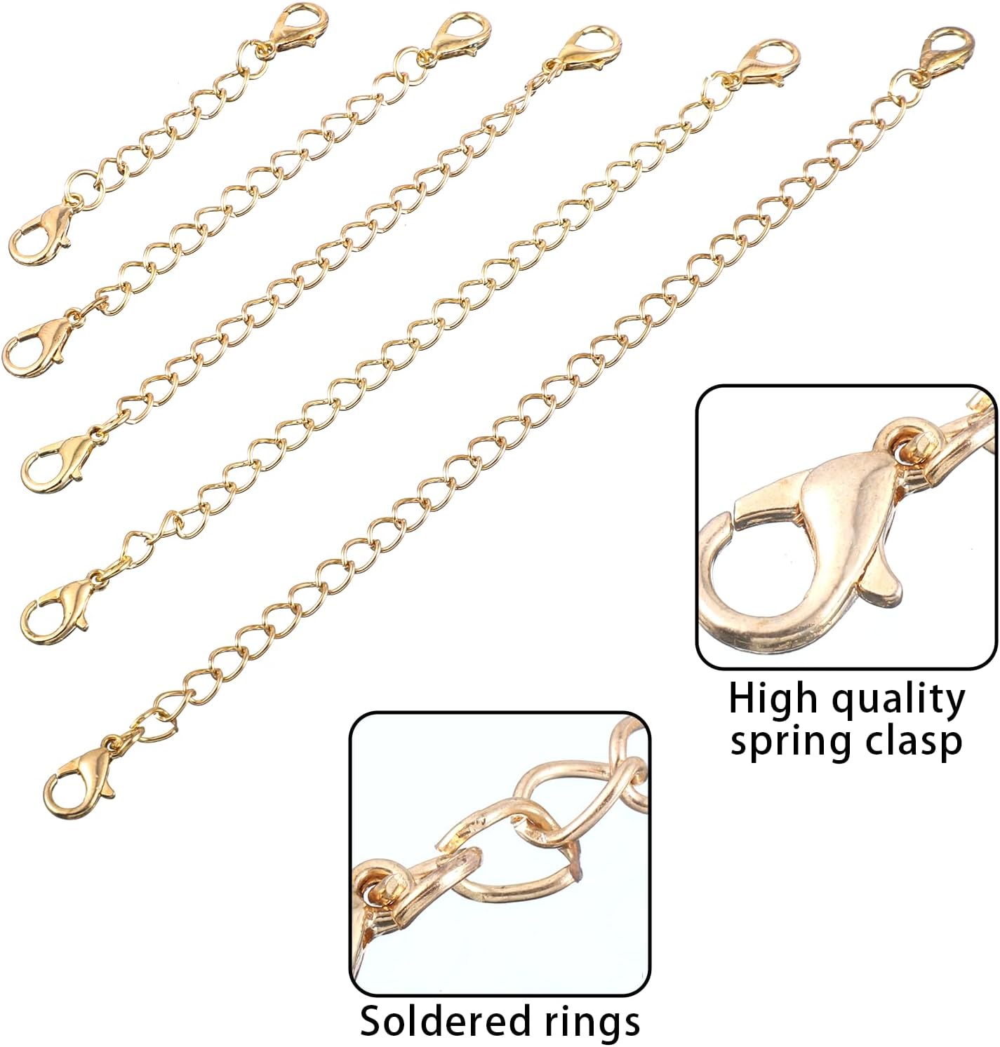 Lnngub 10 Pcs Gold Necklace Extenders for Women,Anklet Extender Gold Plated Necklace Extension Chain Extenders for Necklaces Anklet Bracelets Jewelry Making(2", 3", 4", 5", 6") - Image 3