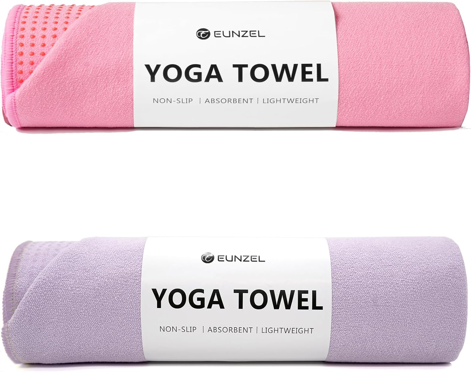 Eunzel 2 Pack Hot Yoga Towel with Grip Dot, Non Slip Yoga Mat Towe Sweat Absorbent Towel for Hot Yoga,Bikram, Pilates and Fitness 72″ x 24″, Taro Purple/Pink