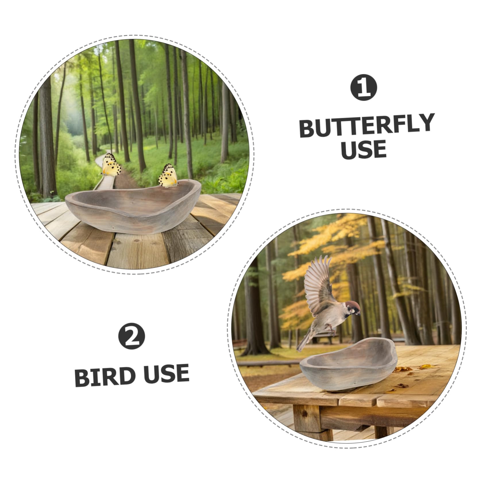 Holz Vogeltränke in Schalenform für Garten und Hof Vintage
