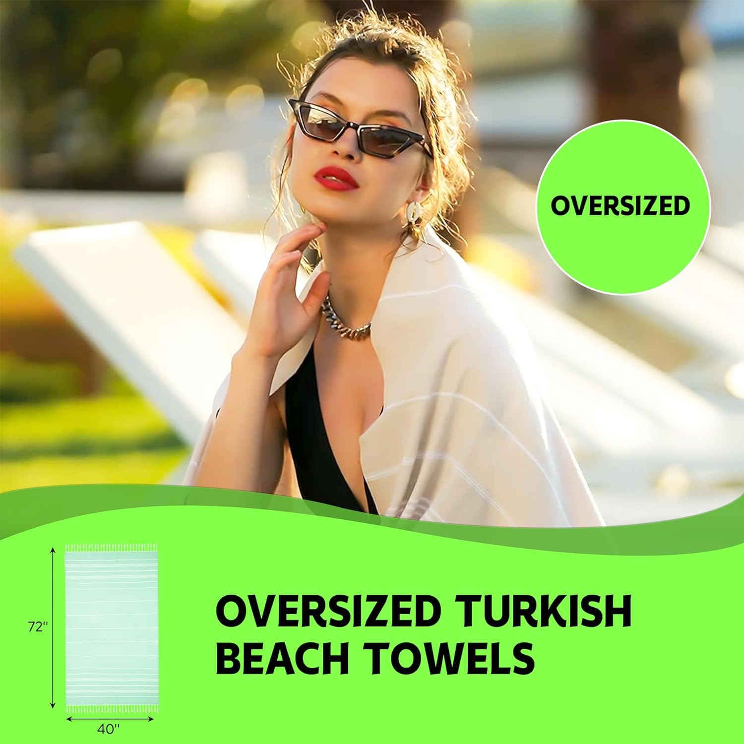 HAVLULAND Turkish Beach Towels - Toallas de playa de gran tamaño, 100 % algodón turco, súper suaves, ligeras, absorbentes y de secado rápido, toalla de playa sin arena, toallas turcas para adultos