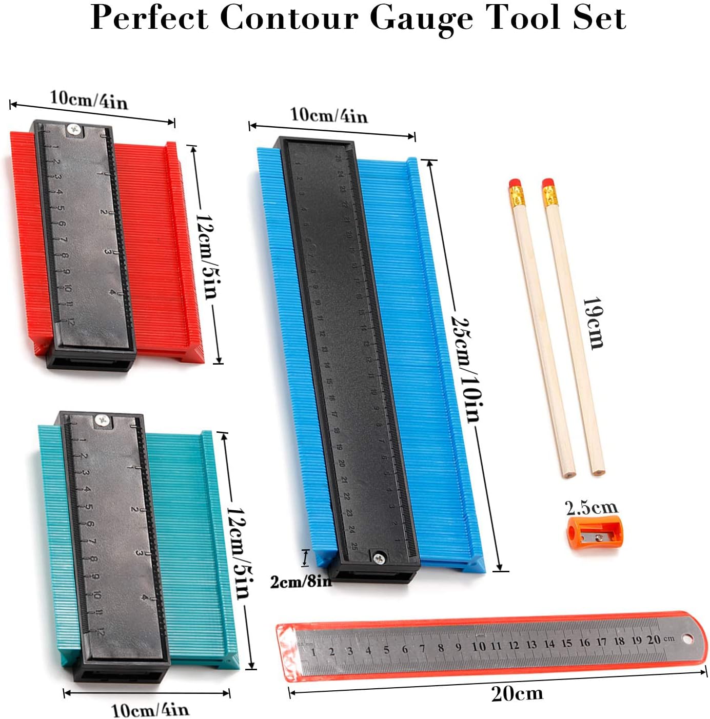 3 Pieces Contour Gauge, Plastic Outline Profile Shape Contour Duplications Guage Duplicator Kit, Irregular Shapes Measure Ruler Gadget Woodwork Measuring Tool Set for Corners and Contoured(5" 5" 10")