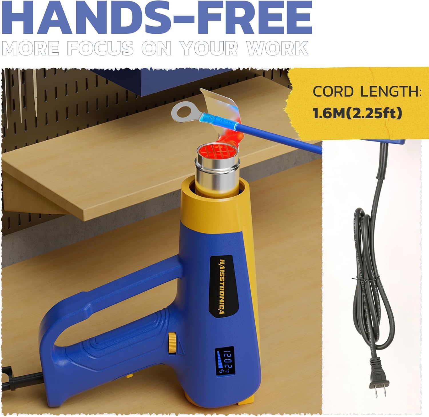 haisstronica Heat Gun with Intelligent Digital Display 2000W -Discover Hot Air Gun (140℉-1202℉) with Dual Modes-Reliable Heat Protection with 5 Nozzles for Soldering,Shrink Tubing,Wrap