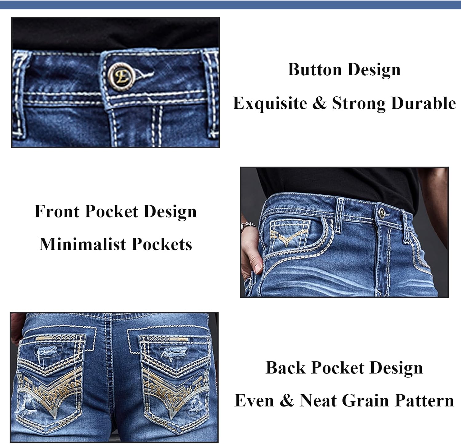 Classic Fit Jeans for Men Embroidered Design All Season Adult Denim Work Pants Everyday Casual Style Men's Pants - Image 4