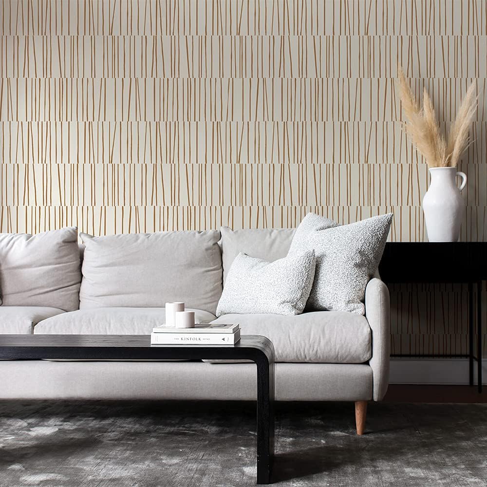 Tempaper x Bobby Berk Copper & Cream Shift Removable Peel and Stick Wallpaper, 20.5 in x 16.5 ft, Made in The USA