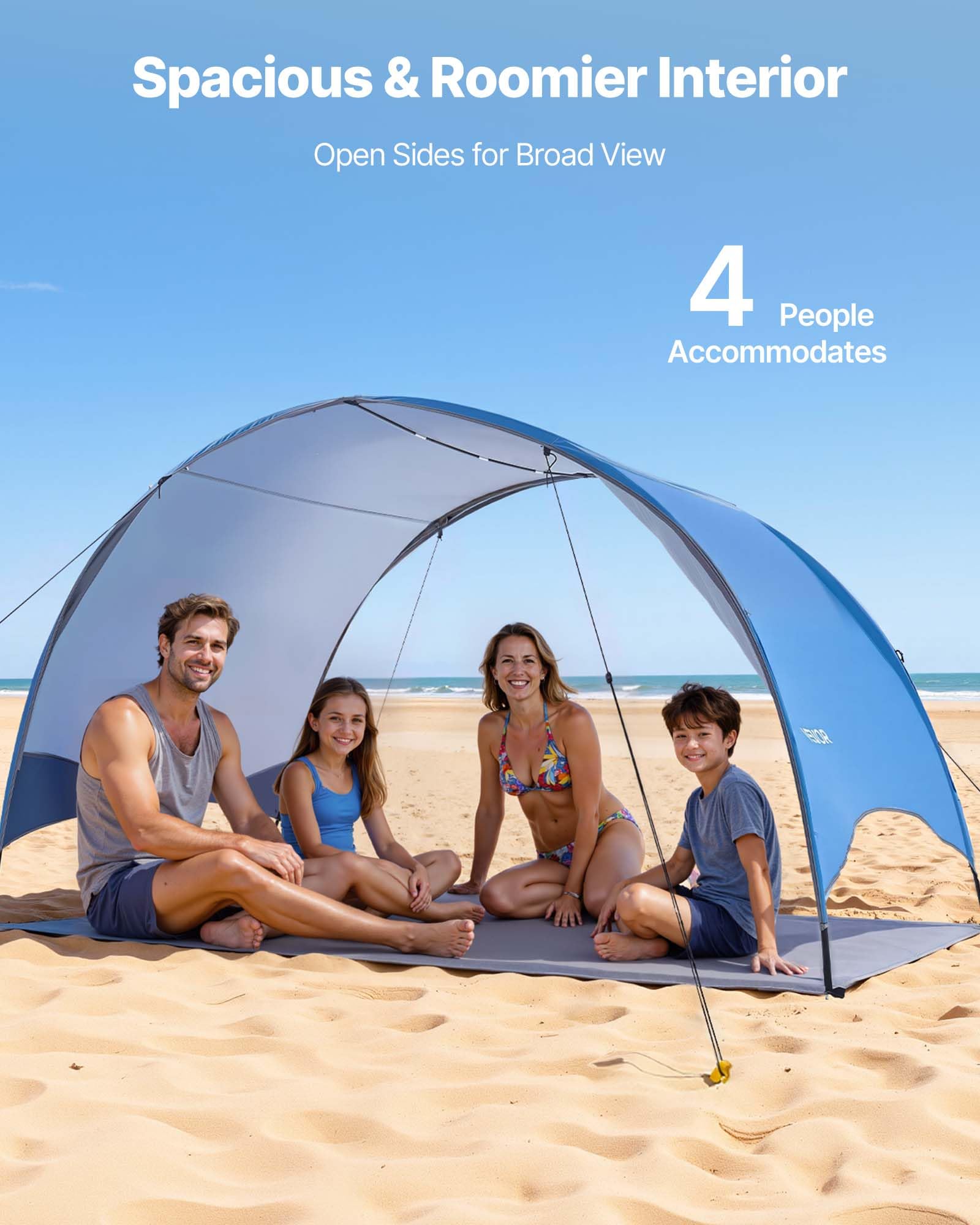 VEVOR Przenośny namiot plażowy Pop Up dla 4 osób z torbą transportową i śledziami, lekki i kompaktowy parasol plażowy na kemping, wędkarstwo, piknik, wakacje na plaży