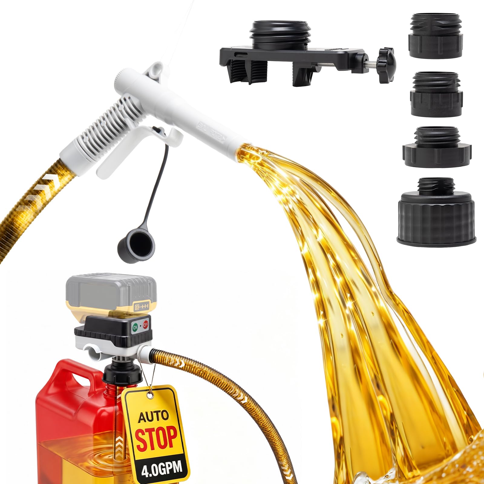 4GPM Electric Cordless Fuel Transfer Pump w/Auto Stop & Universal Adapter