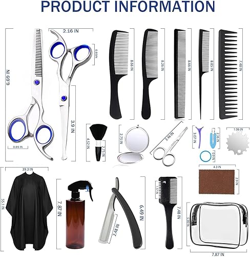 Miniatura 6 de Juego de tijeras de corte de cabello, 27 piezas de tijeras profesionales de peluquería afiladas de acero inoxidable con tijeras de corte de 6.5