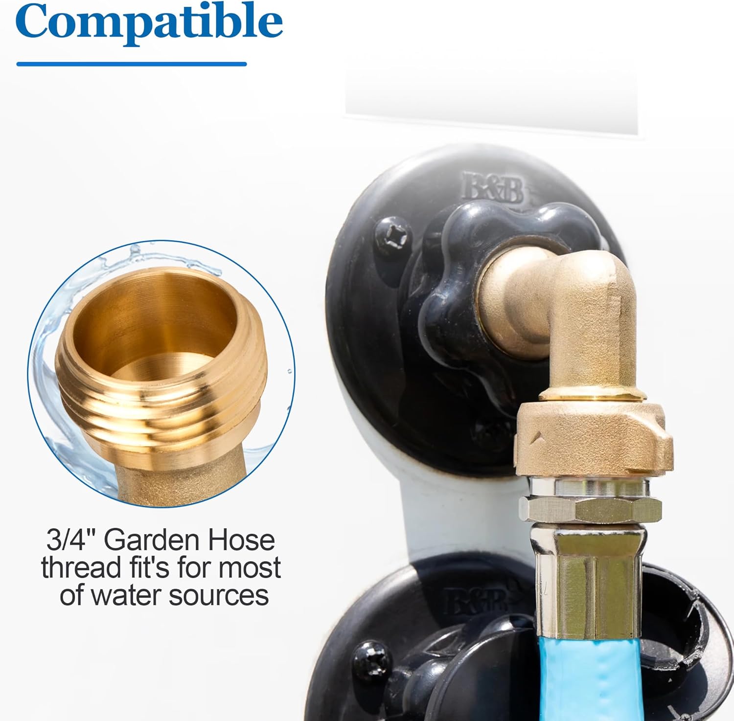 90 Degree Water Hose Elbow, Elbow Water Hose Adapter, for RV Water Hose, RV City Inlet Connection, Residential Garden Outdoor Faucet Hose Elbow, 3/4" Heavy Duty Hose Elbow, 1 Pack thumbnail