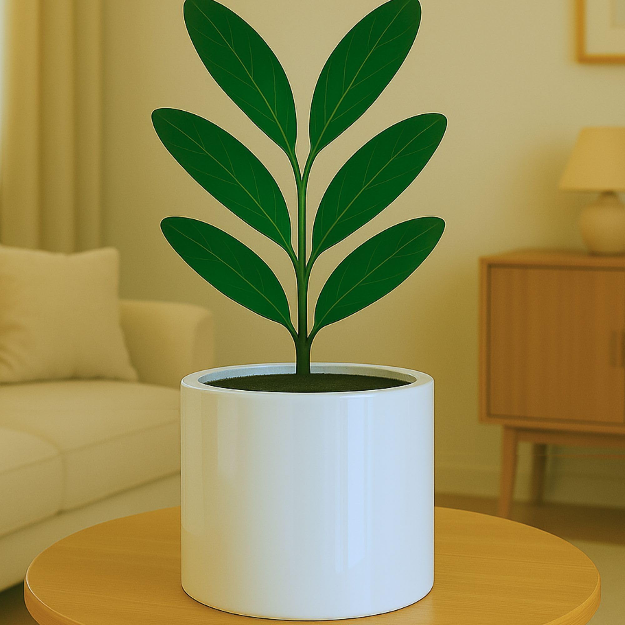 Fox & Fern 8 Inch Plant Pot with Drainage Plug — Premium Lightweight Fiberstone Glossy White Planter - Indoor & Outdoor Planter - 8 Inch Pots for