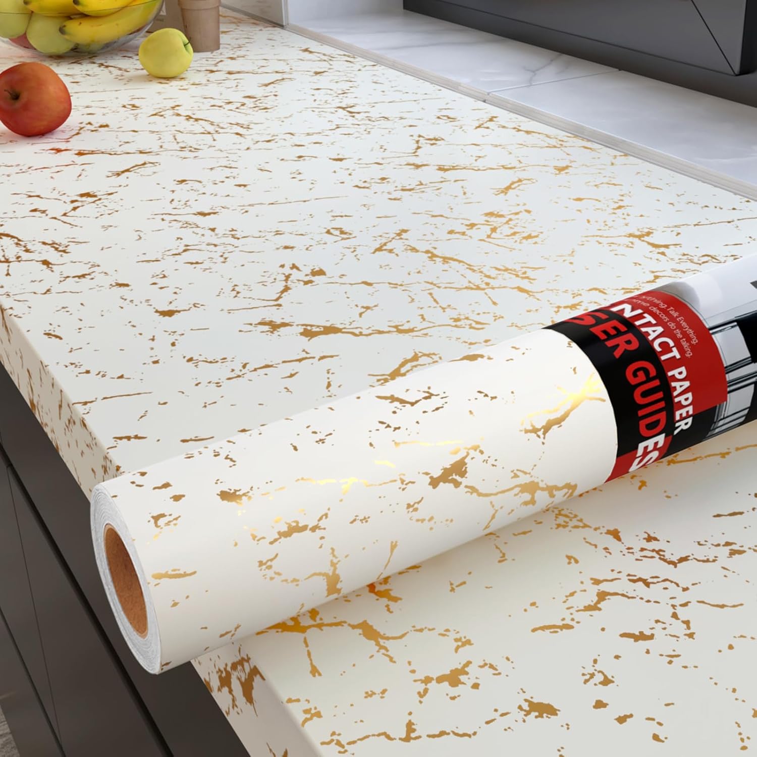Decotalk 30"x120" White and Gold Wallpaper Peel and Stick White and Gold Contact Paper for Countertops Gold and White Wallpaper Removable White-and-Gold-Wallpaper for Kitchen Contact Paper Marble