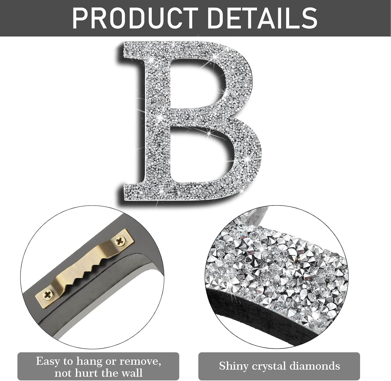 5.7" Silver Rhinestone Bling Letters Glitter Crushed Diamond Decor,Letter B image 3