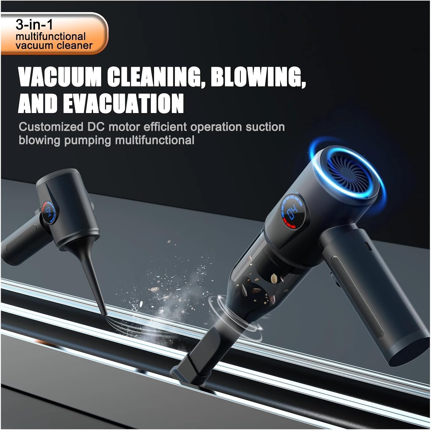 High-Power Wireless Handheld Vacuum Cleaner - 4-Speed Compressed Air Gun with LED for Camping, Car, and Home Use(Golden 1set)