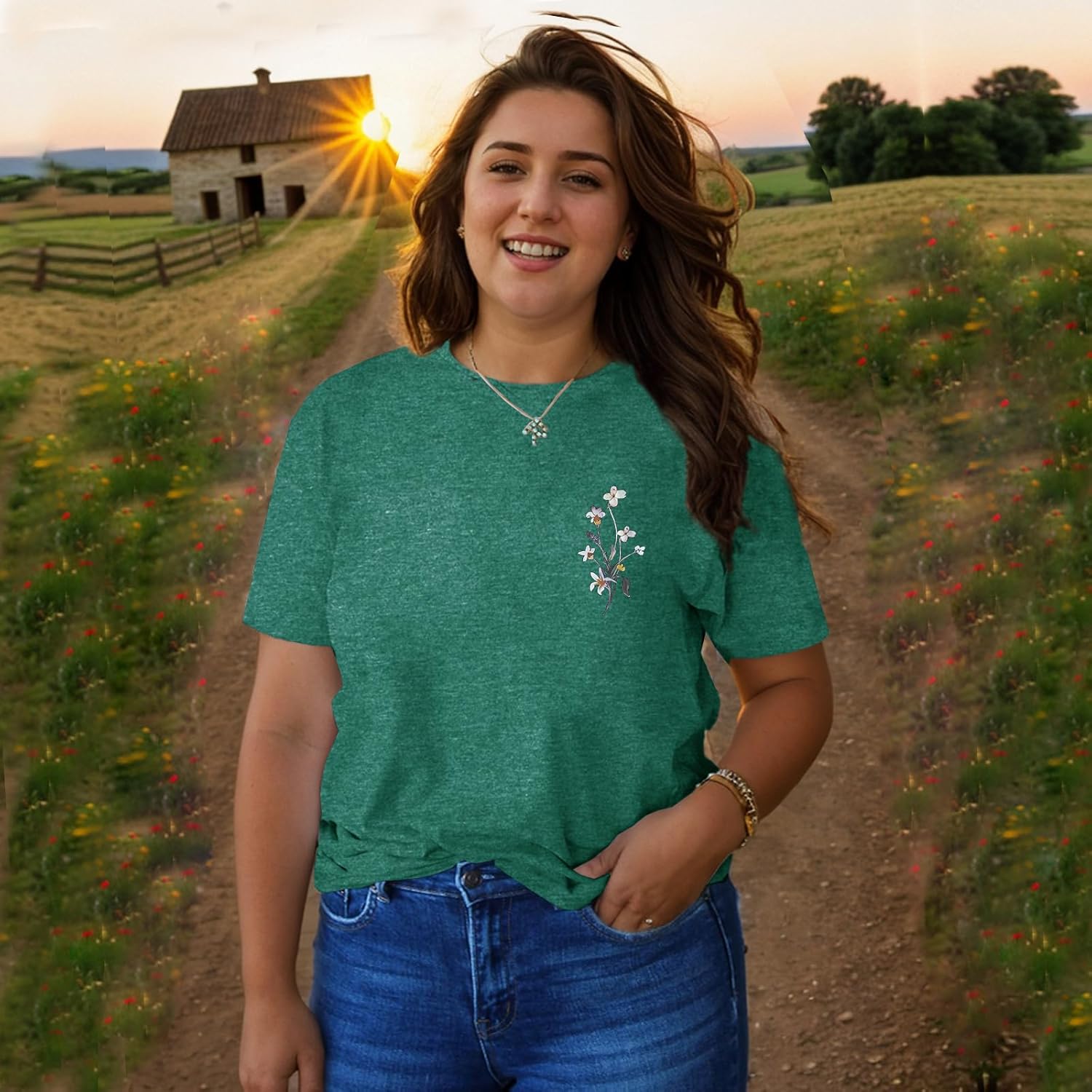 Women's Boho Flower T Shirt Vintage Floral Graphic Loose Tees Casual Funny Wildflowers Printed Cute Tops - Image 5