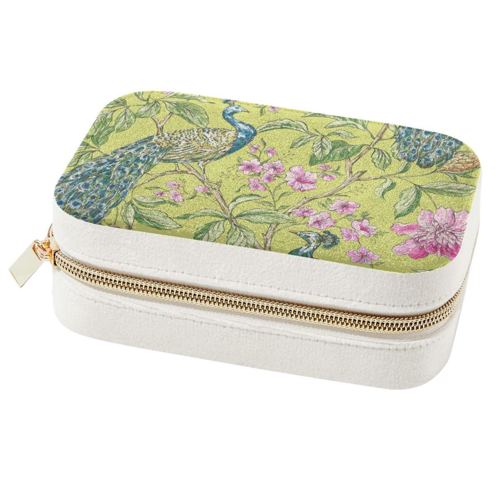 Boîte à bijoux portable paon pour ne plus jamais emmêler vos colliers et boucles
