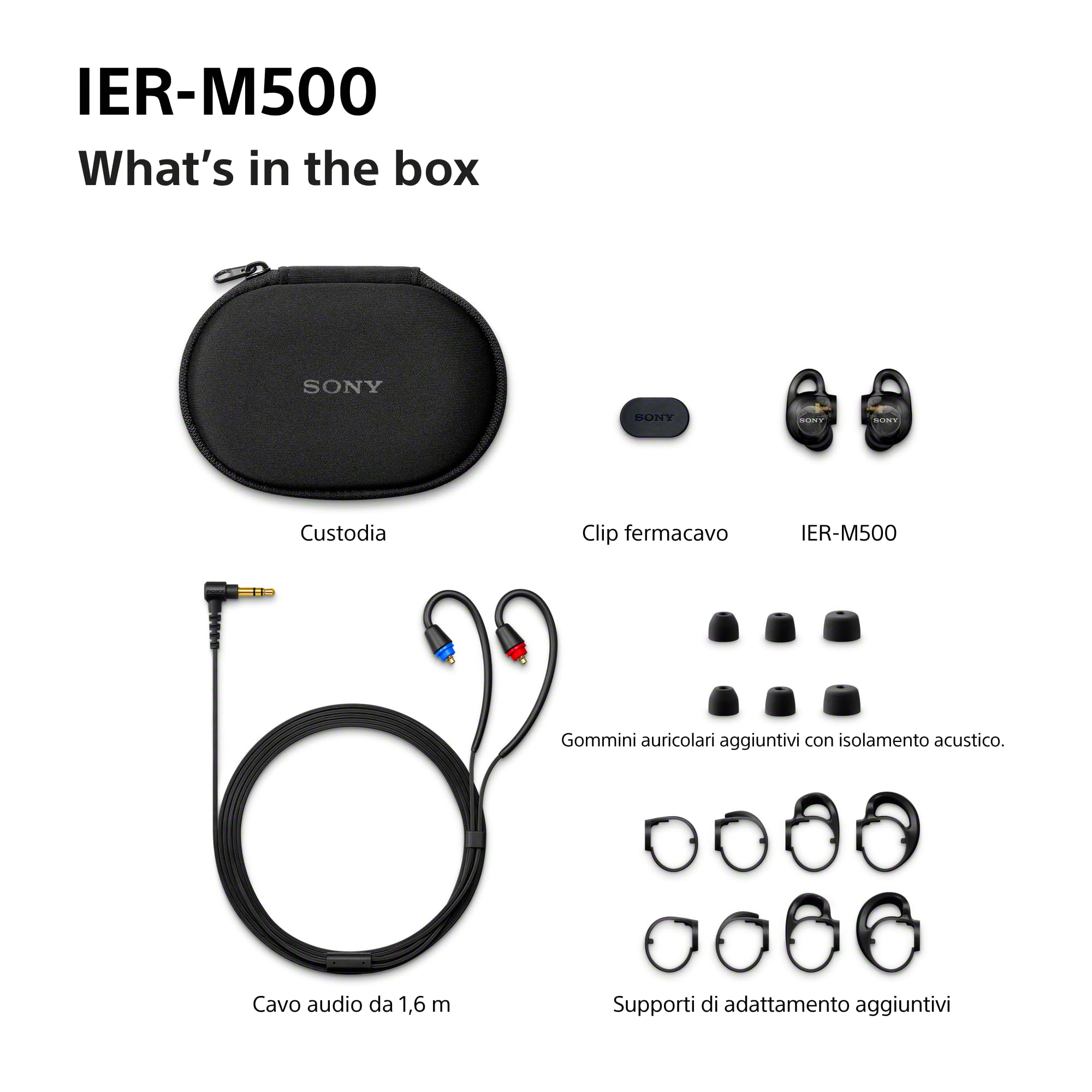 Cuffie intrauricolari con cavo Sony IER-M500 Pro | Auricolari IEM ad alta risoluzione con cavo, isolamento acustico ideali per musicisti, artisti e uso in studio - Nero