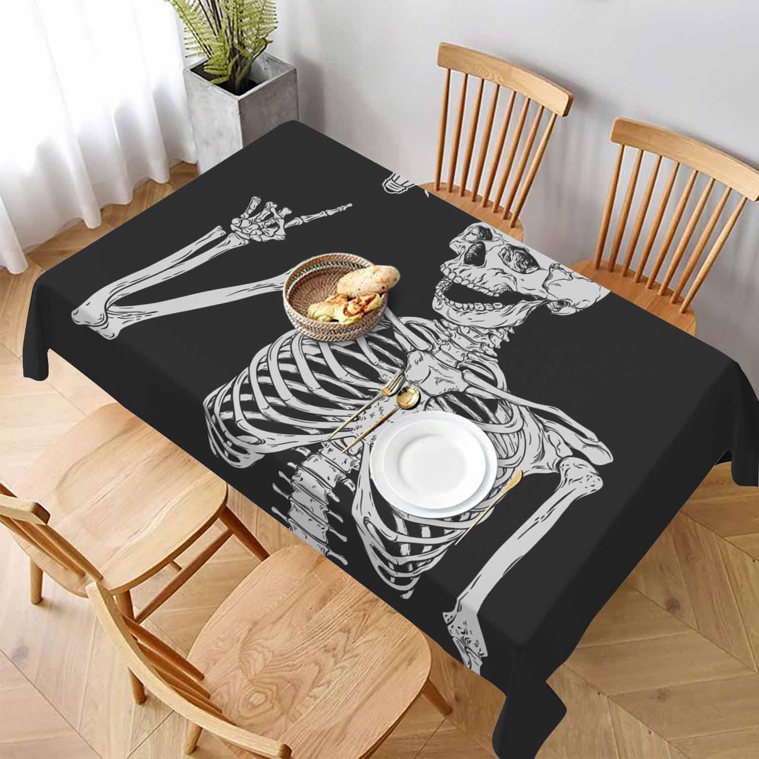 TKS MITLAN Skeleton Funny Decorative Rectangle Tablecloth Day of The Dead Have an Idea Polyester Table Cloths Kitchen Table Cover for Dining BBQ Picnic Coffee Table 60 x 84 Inch 6-8 Seats