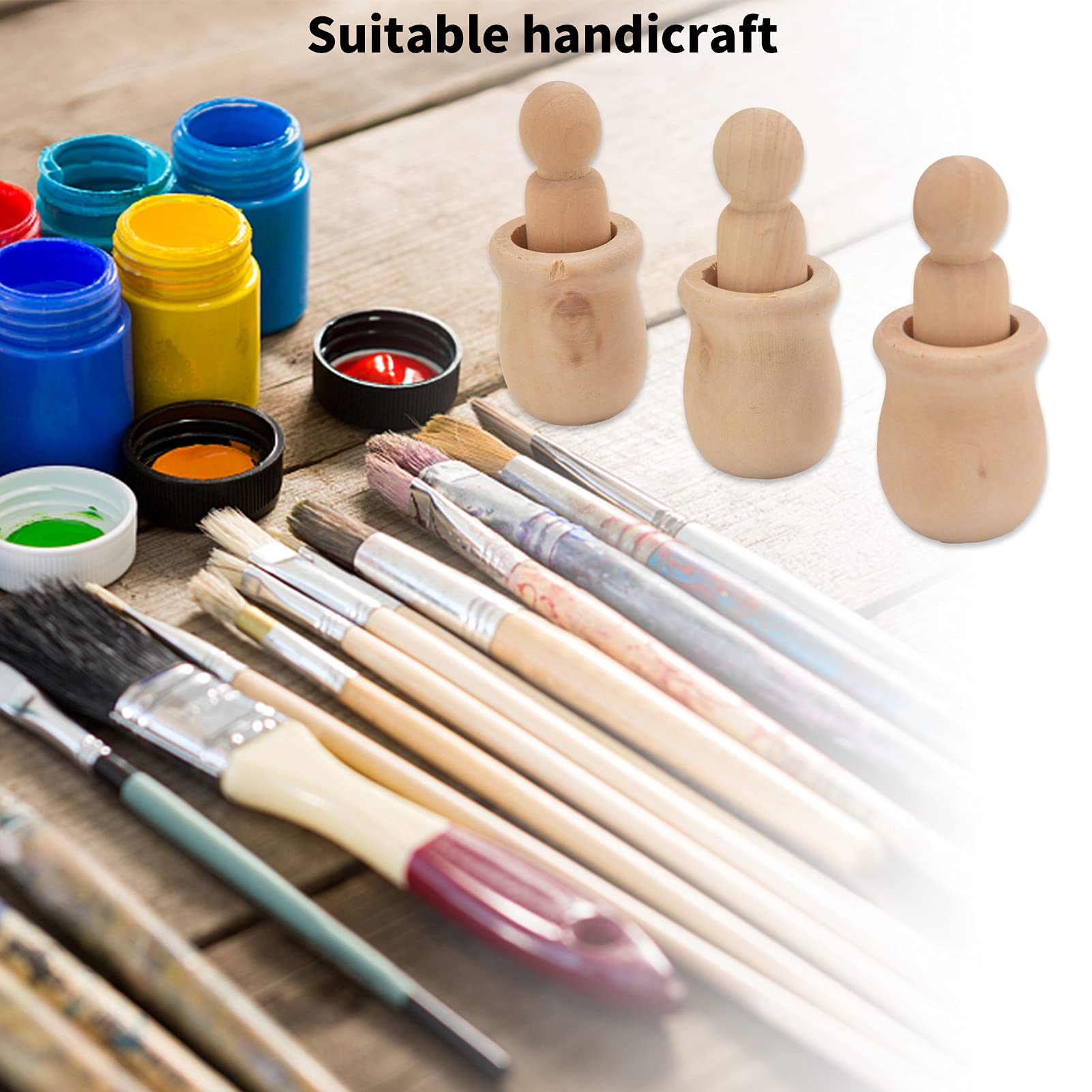 Gedourain DIY Doll People Shape Títeres, 10 Piezas de Madera Peg Dolls Superficie Circular Títeres Holster Dolls DIY Decoración del Hogar para Niños Arte Y Manualidades Creativas DIY
