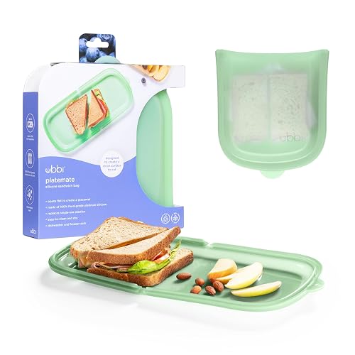 Ubbi Platemate Reusable Silicone Storage Bag, Opens Flat as Placemat, Dishwasher and Freezer-Safe, Lunch Container, Leakproof Sandwich & Snack Bag, Easy to Clean, BPA-Free, Sugar Snap Green - Sugar Snap Sandwich Bag