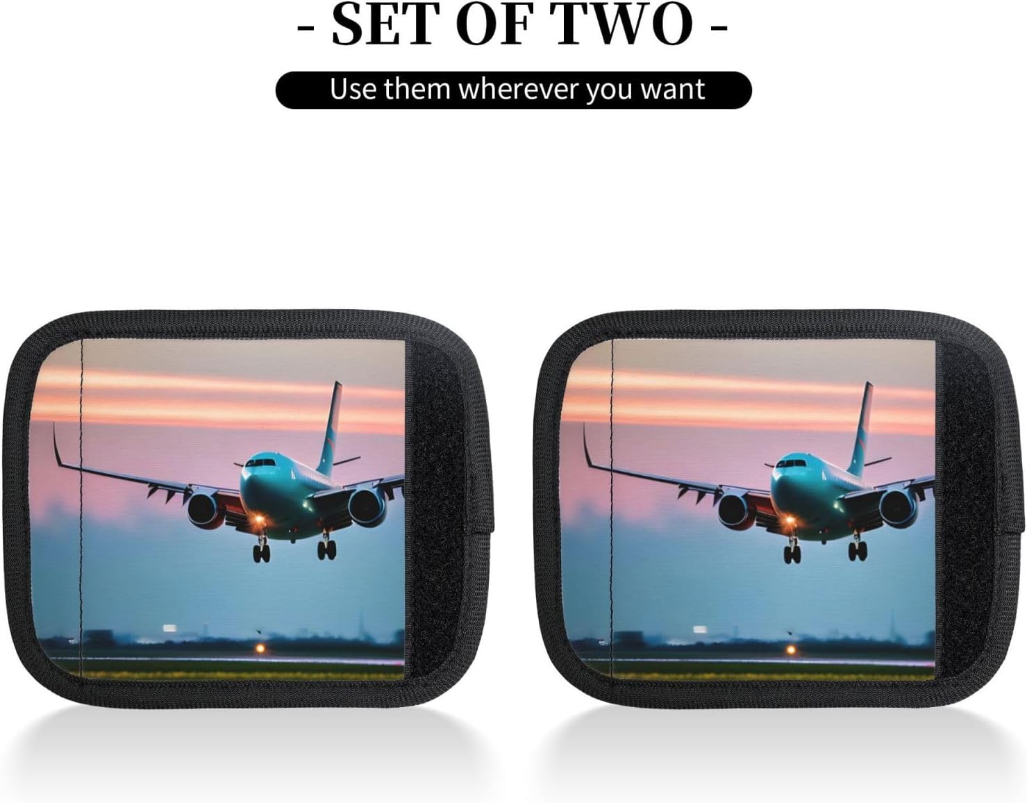 Airplane in The Evening Lights Print Luggage Handle Wrap 2pcs, Door Handle Protection Sleeve Cover, for Suitcase, Handbag