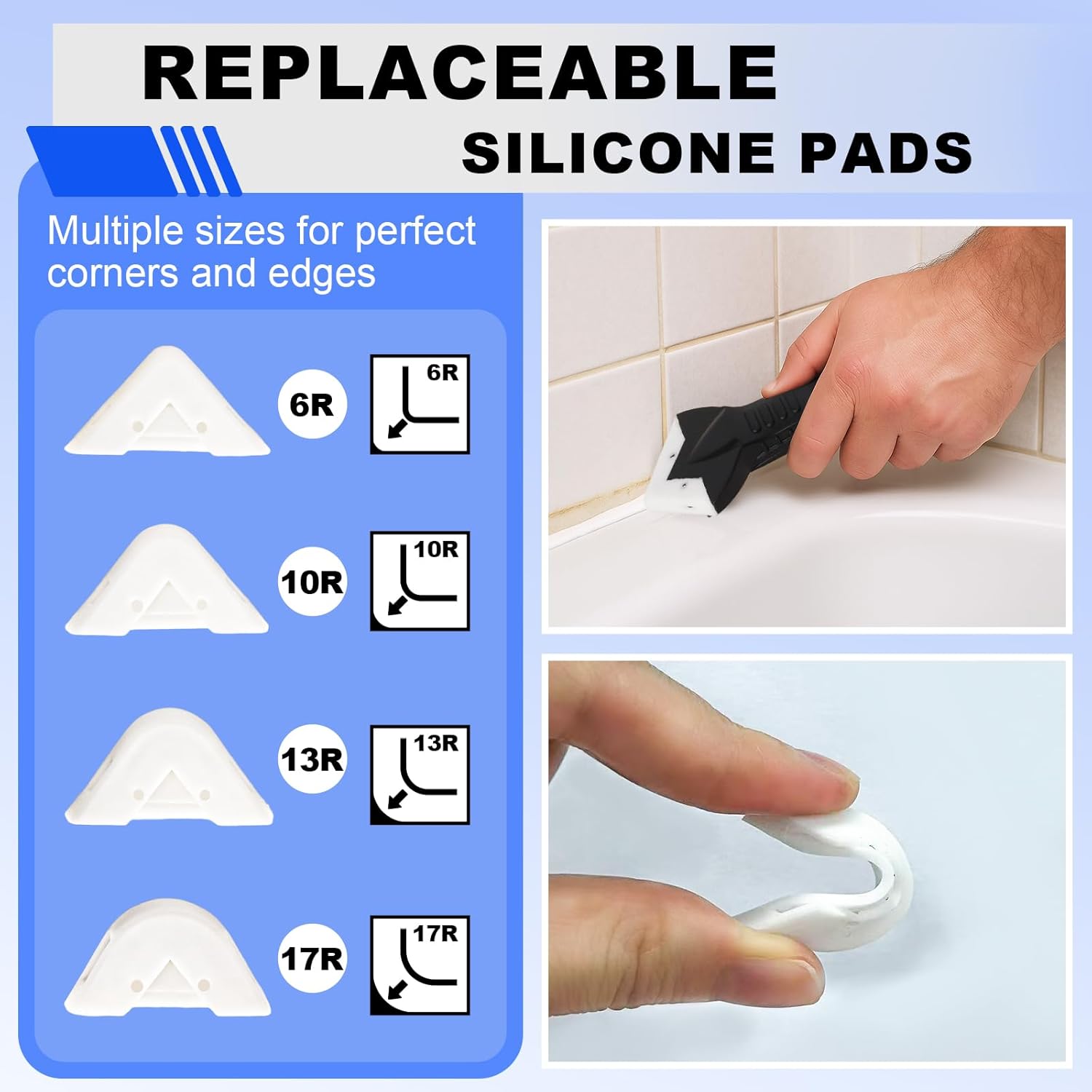 Silicone Caulking Tool Kit, 3 in 1 Caulk Remover, Grout Removal Scraper and Sealant Finishing Tool, Glass Glue Angle Scraper for Floor Window Sink Joints Bathroom Kitchen (Black)