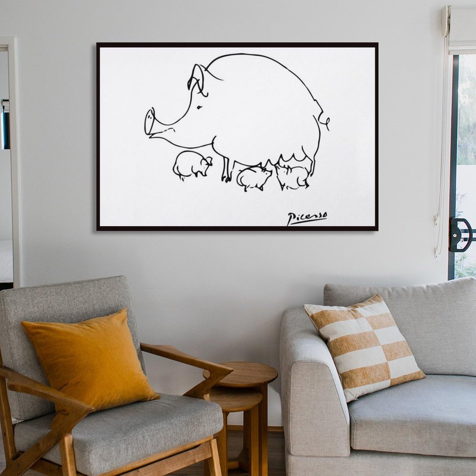 Picasso Poster mit Schwein und Kind, Linienzeichnung, Poster, Leinwand, Wandkunst, dekorativ, Schlafzimmer, modern, Heimdruck, Kunstwerke, 40 x 60 cm