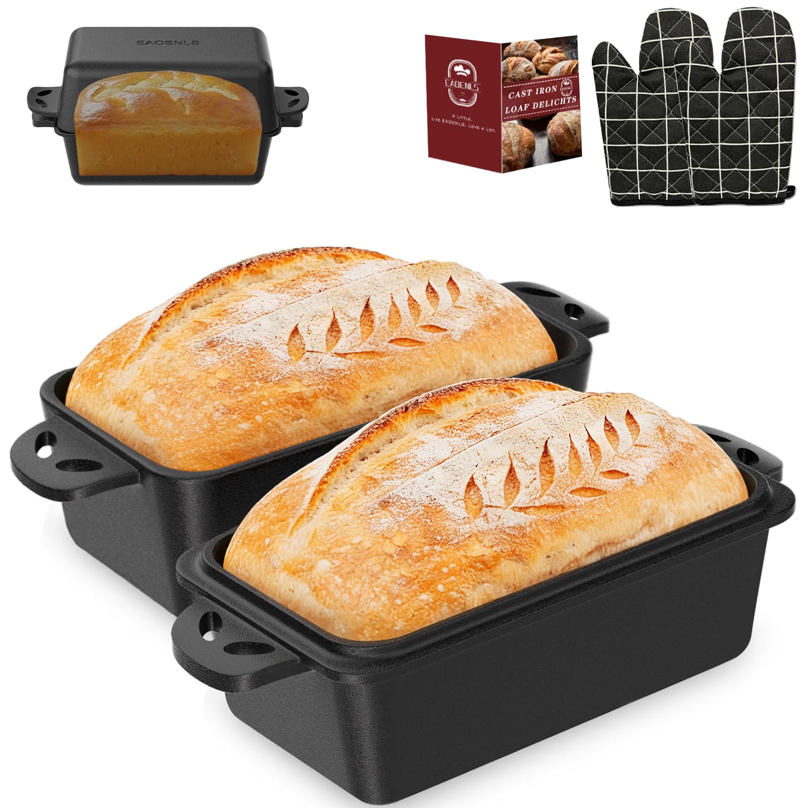 Kastenform aus Gusseisen mit Deckel, 22,9 x 12,7 cm, 2-in-1 Brotbackformen für hausgemachtes Brot, 2-teiliges Set