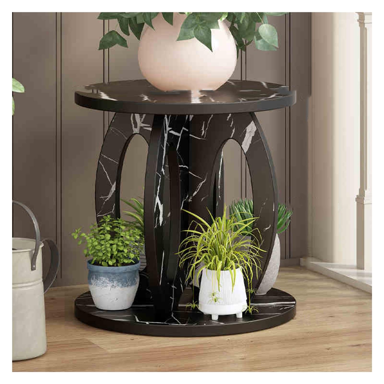 YUANCHUTOP Stylish 3-Tier Black Plant Display Rack - Multifunctional Flower Stand for Indoor/Outdoor Use, Perfect for Balconies & Gardens, Dimensions: 30x30x33.6cm
