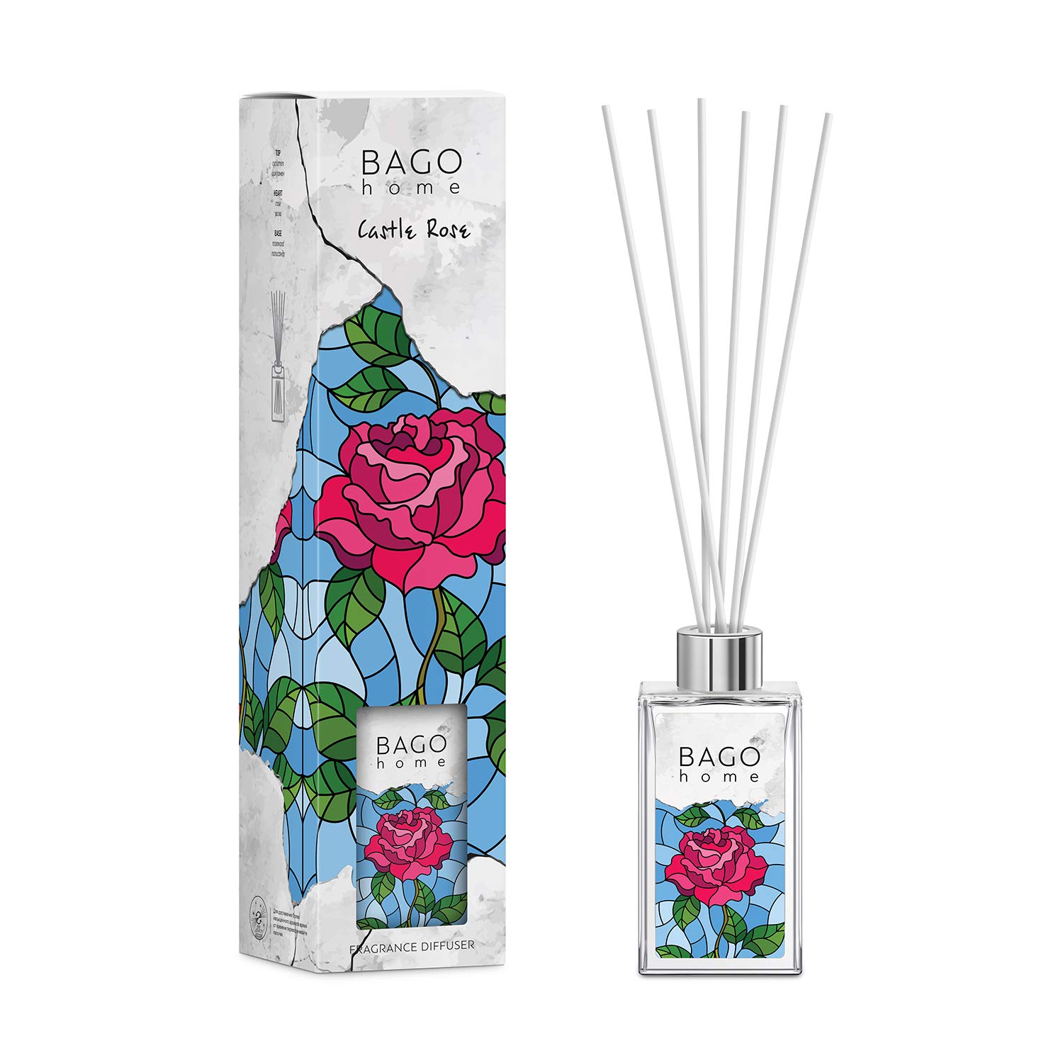 Mosaic Collection Fragrance Oil Reed Diffuser Set - Castle Rose, 110 ml 3.7 oz