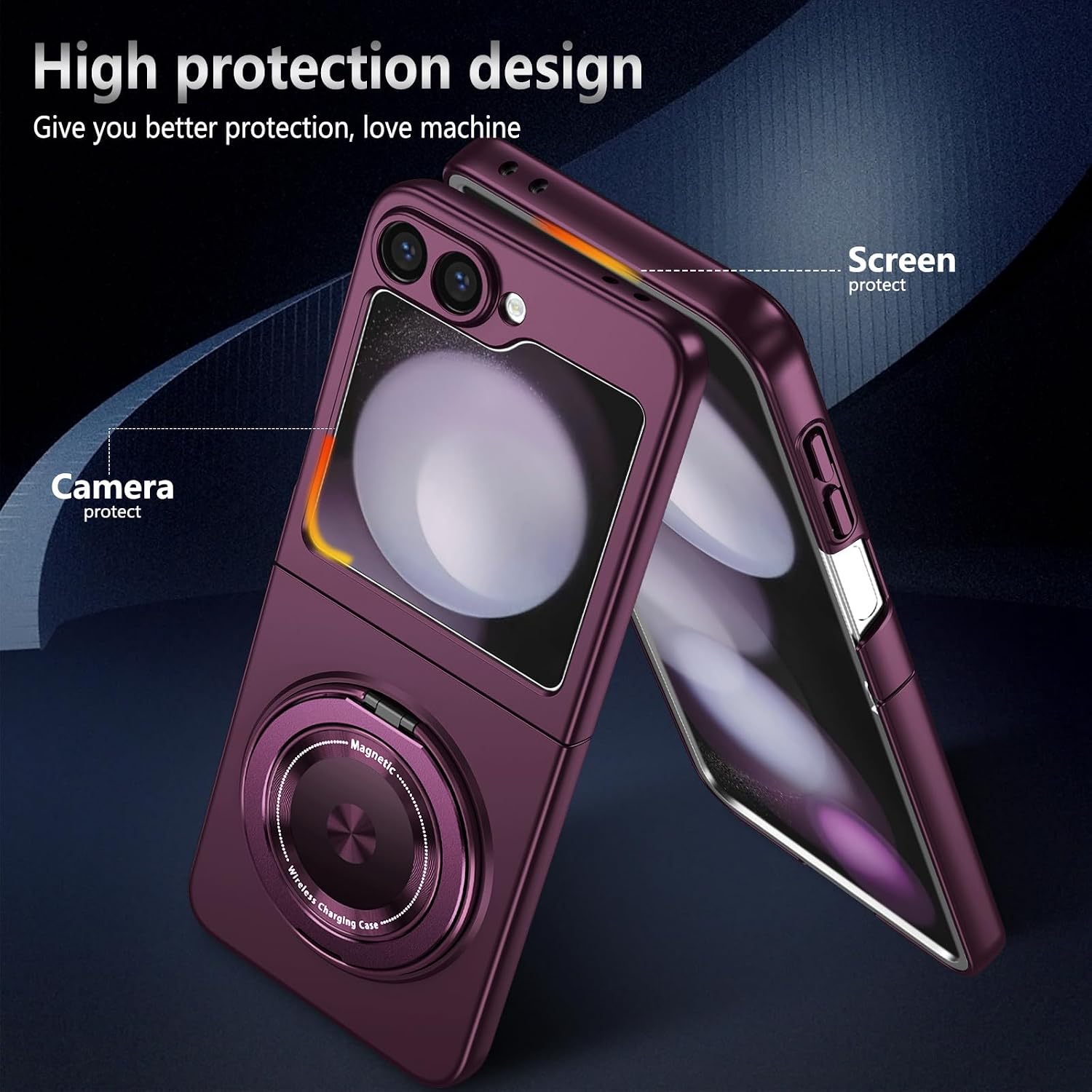 Magnetic for Galaxy Z Flip 6/Z Flip 7 FE Case,Magnetic Stand,Lightweight,Slim Fit Drop Protection Rugged Shockproof Cover for Galaxy Z Flip 6/7 FE, Shockproof Protective Phone Wine red 17-Z Flip6-06