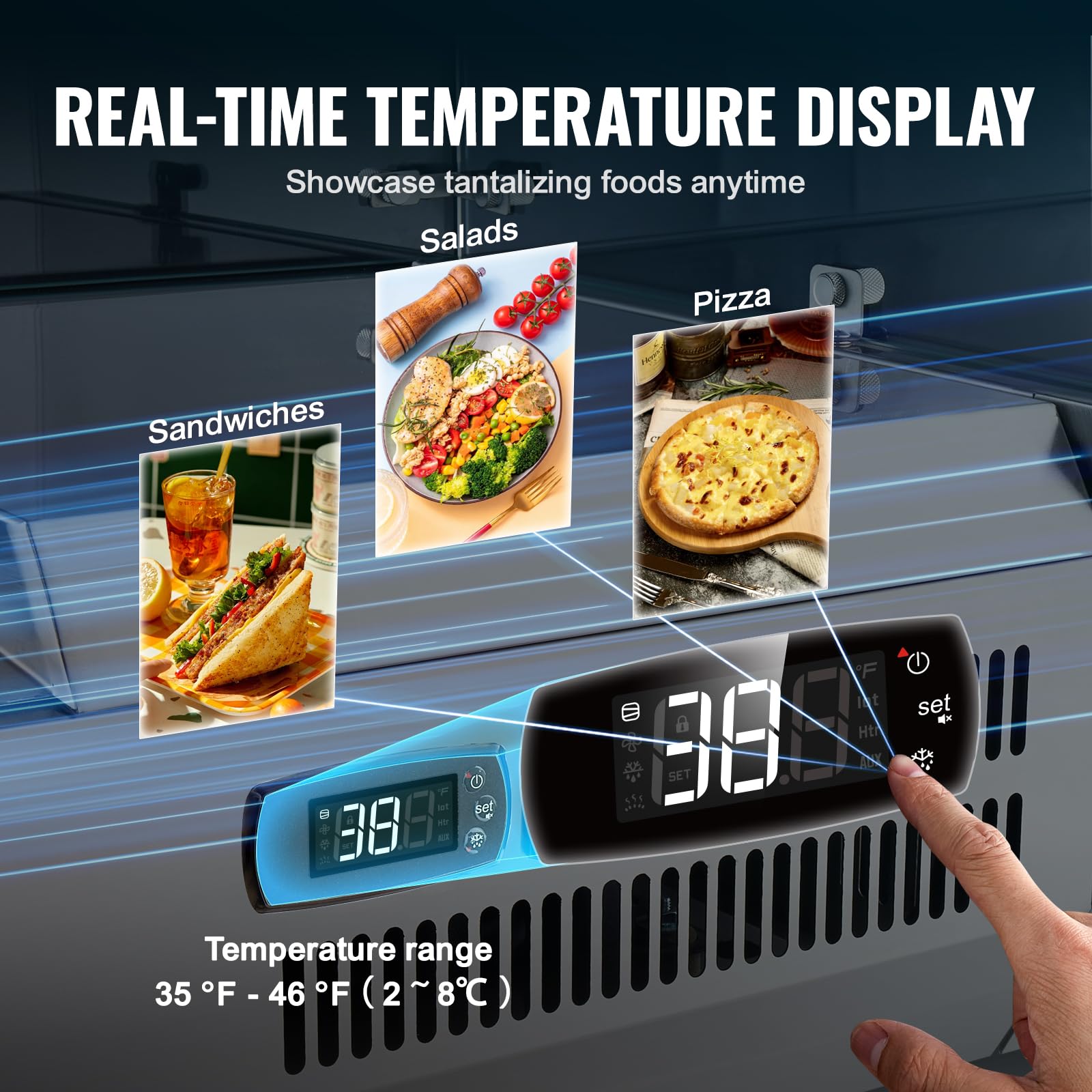 VEVOR Saladette Réfrigérée à Poser 140 W, Vitrine Réfrigérée pour Pizzeria, avec 1 1/3 Casseroles et 4 1/6 Casseroles, Corps en Inox 304 et Couvercle en PC, pour Préparation de Sandwich Ingrédients