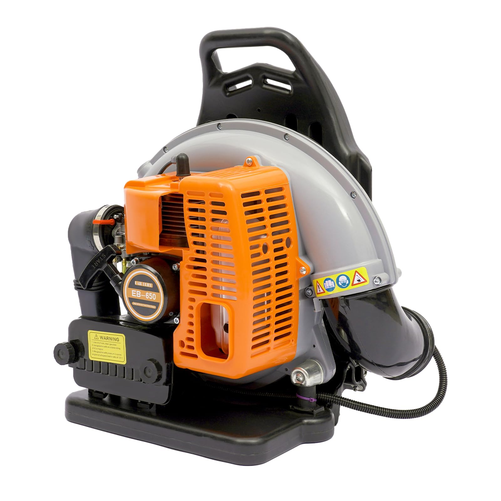MINRS Soplador de hojas de gasolina para la espalda, 63 CC, 2 tiempos, enfriado por aire, velocidad ajustable, arranque manual con 4 mangueras de conexión, correa, botella mezcladora de aceite