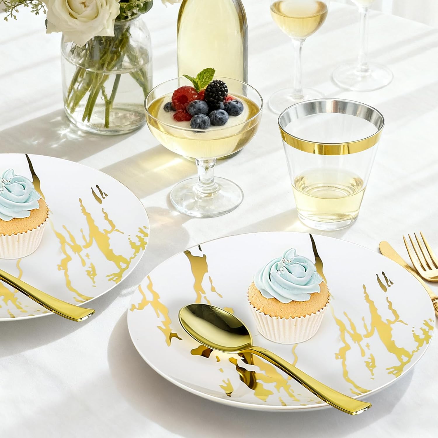 175pcs Gold Plastic Dinnerware Set – Elegant Disposable Plates, Cups, Utensils & Napkins for Wedding, Party, Birthday, Graduation - Image 6