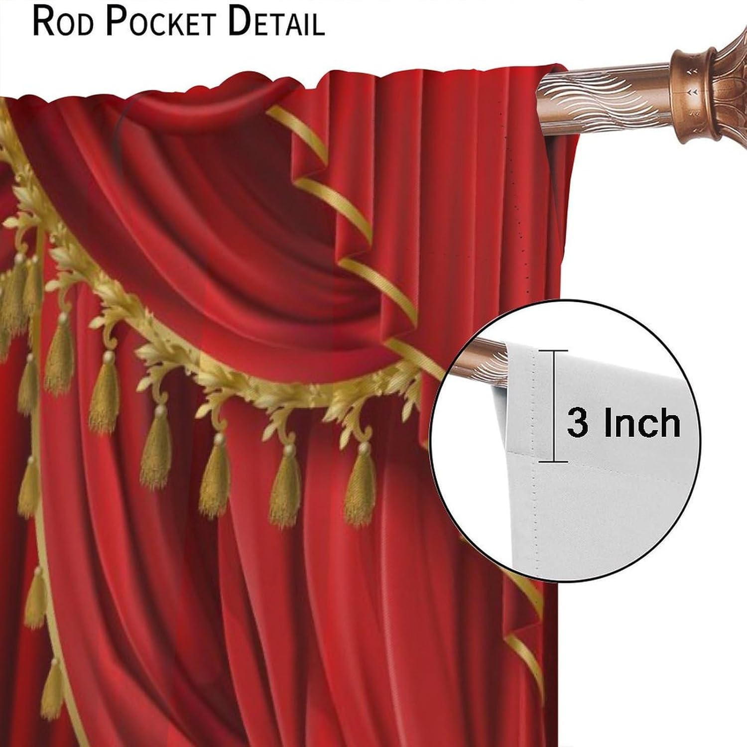 Red Movie Theater Curtain, Vintage Simple Cinema Theater Red Lighting Stage Curtains Blackout Window Treatments, Thermally Insulated Rod Pocket Drapes for Cinema Living Room Bedroom 42x63in