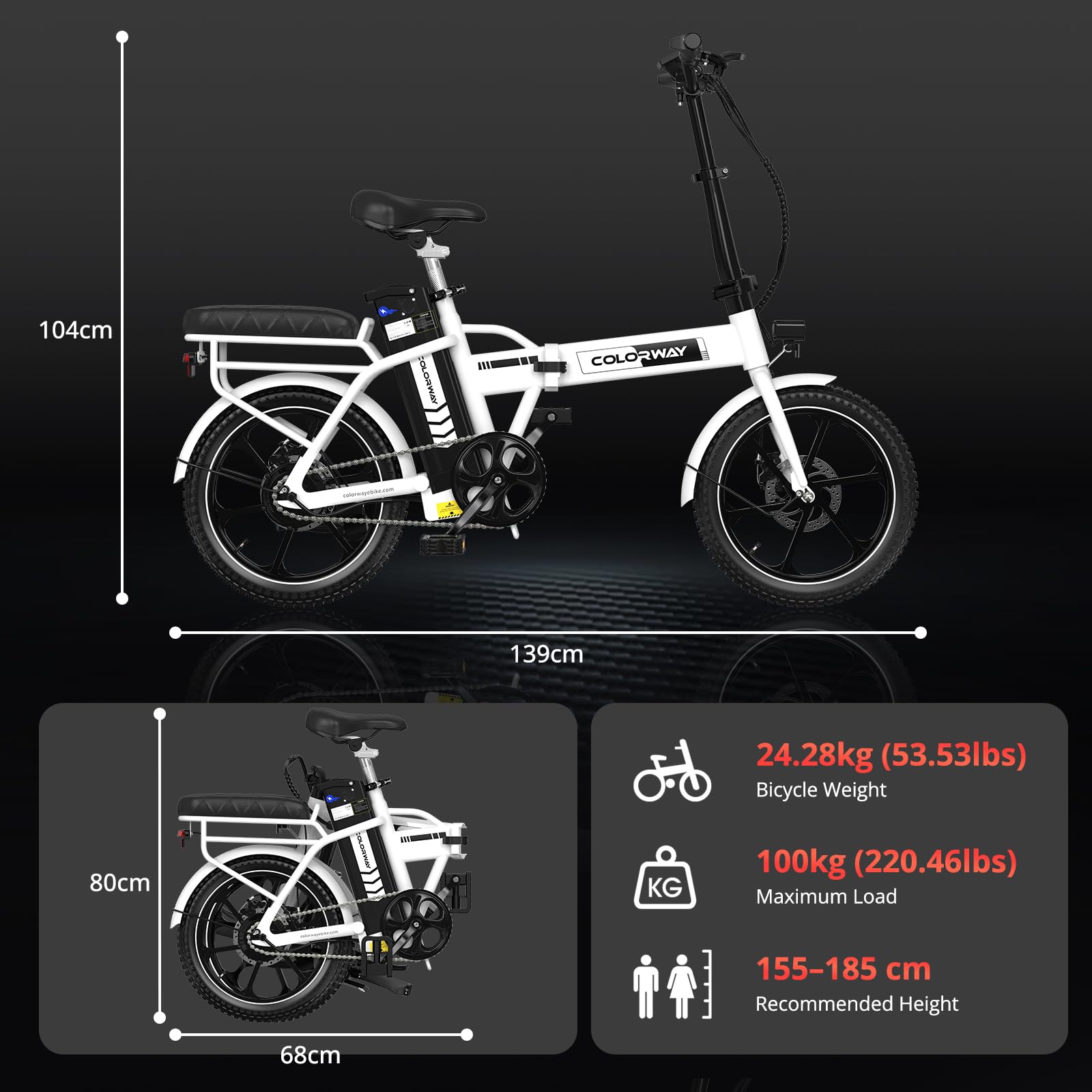 COLORWAY BK5S Vélo Électrique Pliant 16” – Batterie 36V 12Ah Amovible, Moteur 250W, E-Bike Urbain Compact pour Homme et Femme, Vélo Électrique de Ville Pliable pour Déplacements Quotidiens
