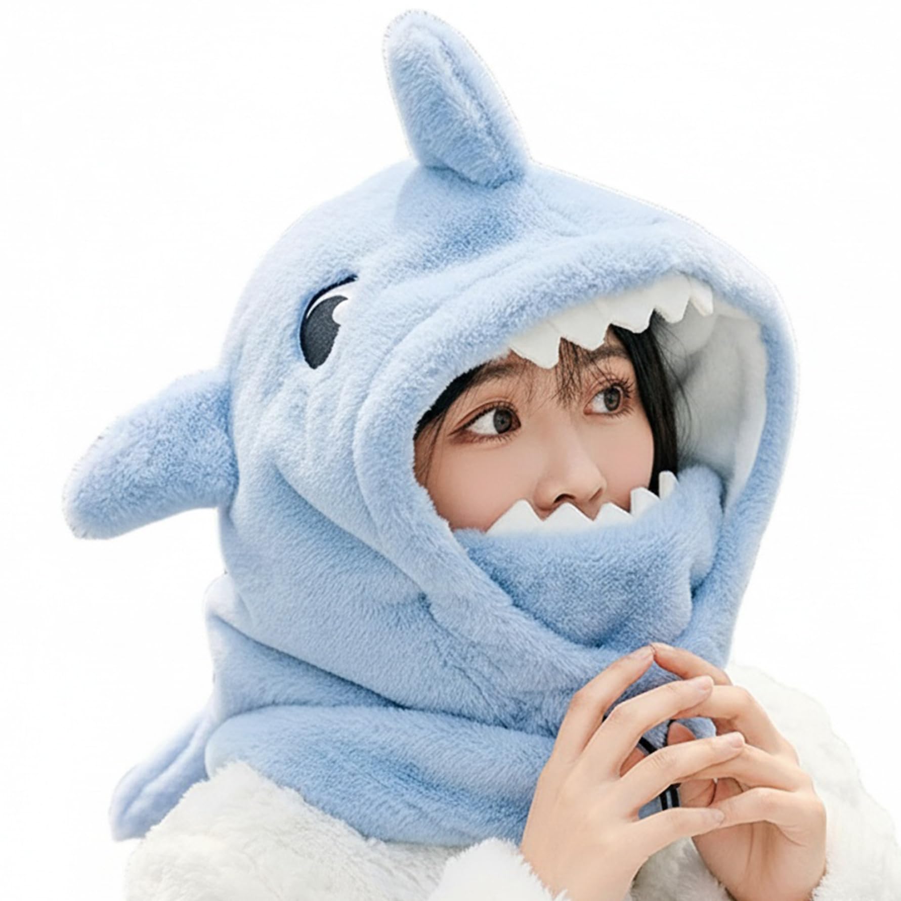 Shark Hat 3 in 1 Beanie Hat Plush Ski Mask with Full Face Cover Cute Animal Ski Helmet Cover Hood for Winter Sports Cosplay & Blue 3 in 1 Beanie, Shark, Helmet, H