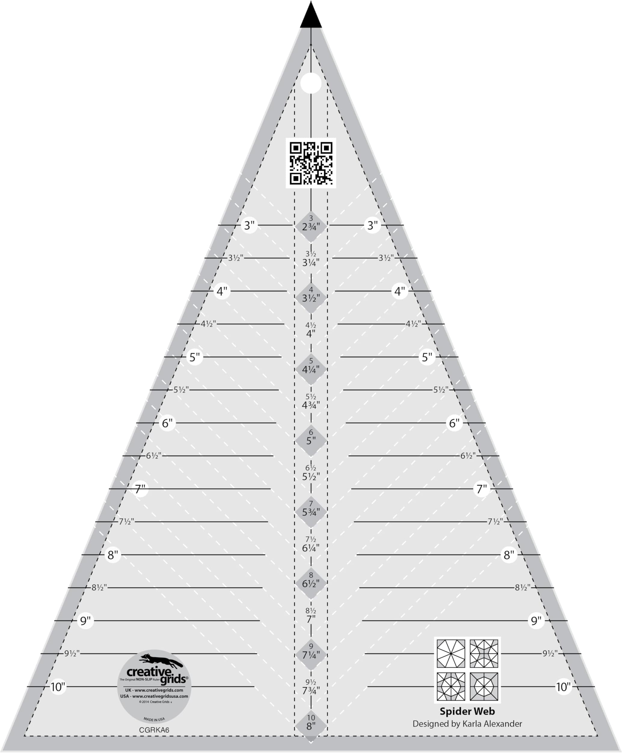Spider Web Triangle Quilt Ruler – CGRKA6 – Made in USA, 9-1/2in x 11-1/2in, Non-Slip Grip Acrylic Quilting, Sewing, Crafting, Patchwork Ruler & Template