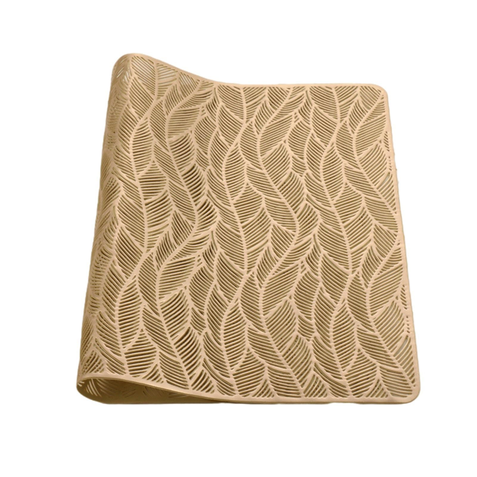 Juego de 10 manteles individuales de PVC, resistentes al calor, antideslizantes, lavables, estilo europeo, patrón de hojas huecas, color dorado, para cenas, restaurantes, hoteles, 30 x 45 cm
