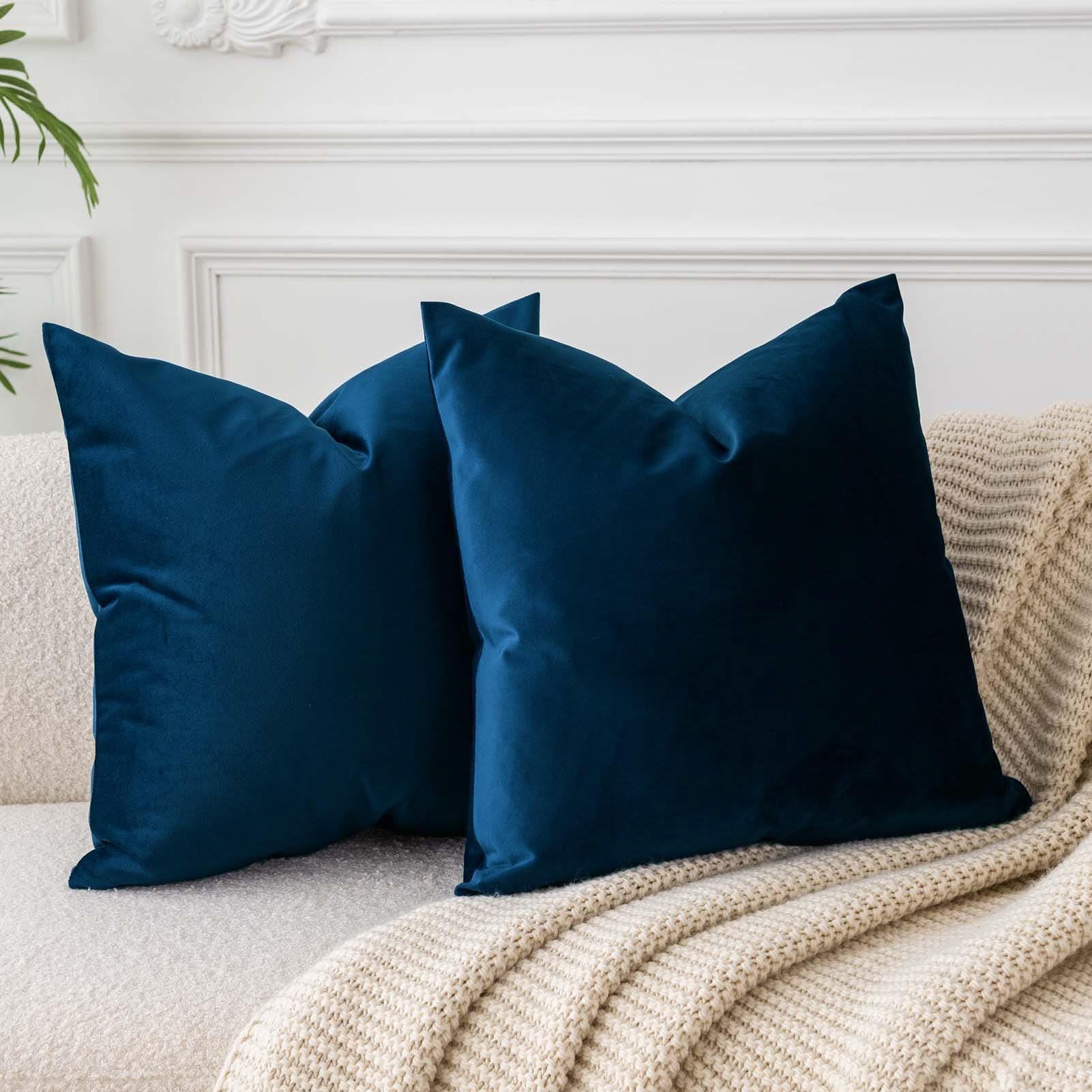 Throw Pillow Covers Set of 2 for Couch Bed Velvet Cushion Cover 14x14,Navy