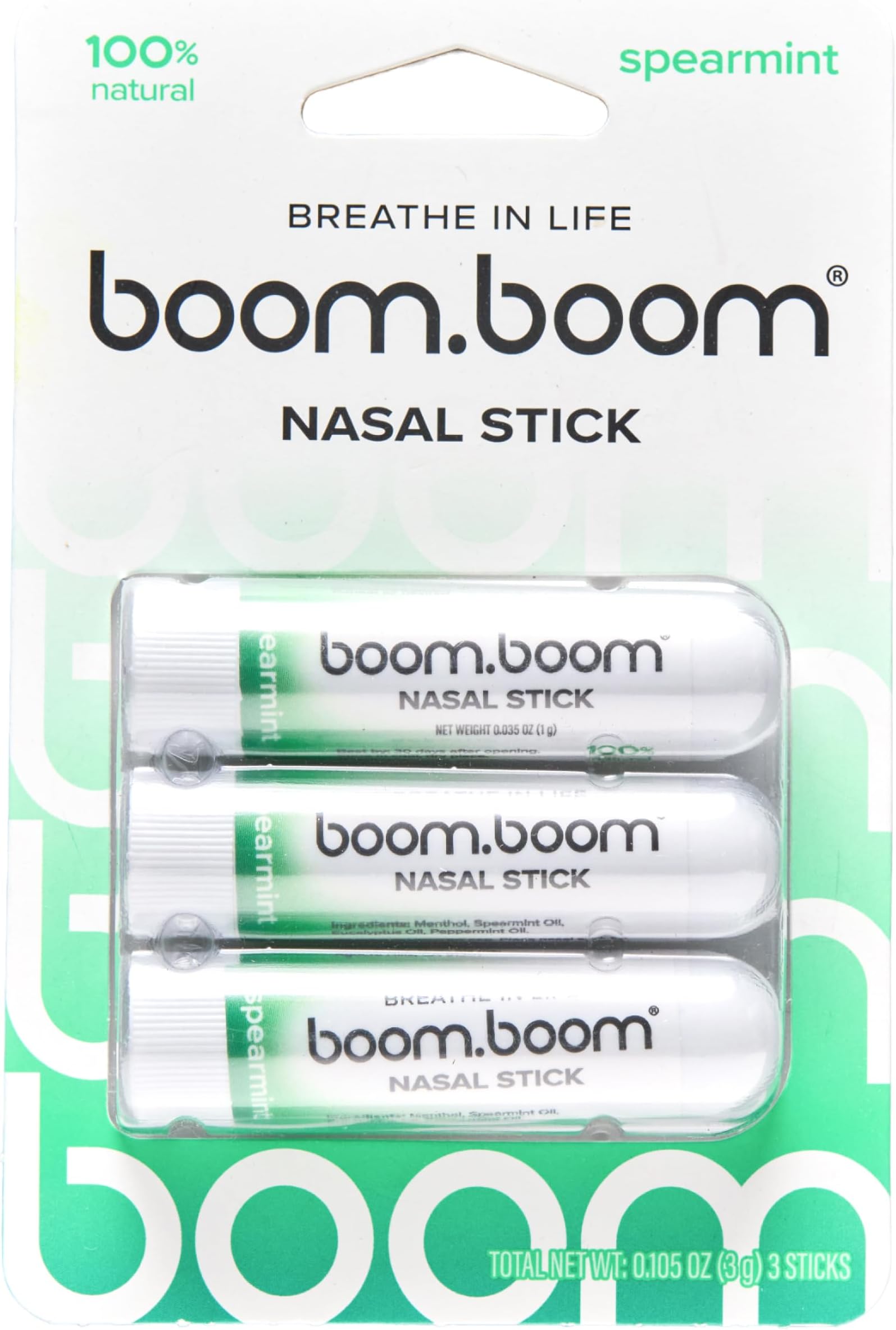 Nasal Stick | Vapor Flow Technology | Cool Refreshing Sensation | Natural Mood Boost | Simple Ingredients | Essential Oils + Menthol Inhaler (Spearmint)