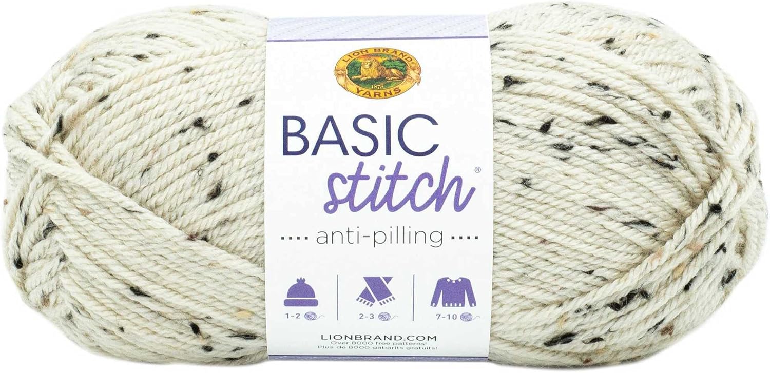Lion Brand Basic Stitch Anti-Pilling Almond Tweed 202-500 (3-Skeins - Same Dye Lot) Worsted Medium #4 Acrylic Yarn for Crocheting and Knitting with Project Bag