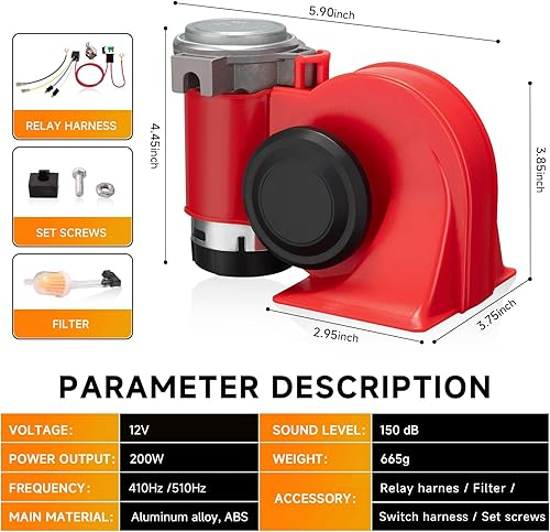Vista 5 de Bocinas de tren para camión, BANHAO bocina de aire para motocicleta, kit universal de 12V súper fuerte para tren, carro y pickup
