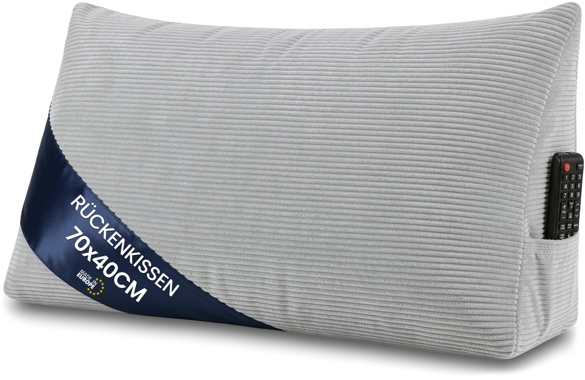 Amazinggirl Coussin de Lecture pour lit Sofa et canapé 70 cm - Grand Dossier de lit Triangulaire – Oreiller de Lecture Appui pour Le Dos Coussin canape pour Lire Le Soir Gris Clair – Velours côtelé