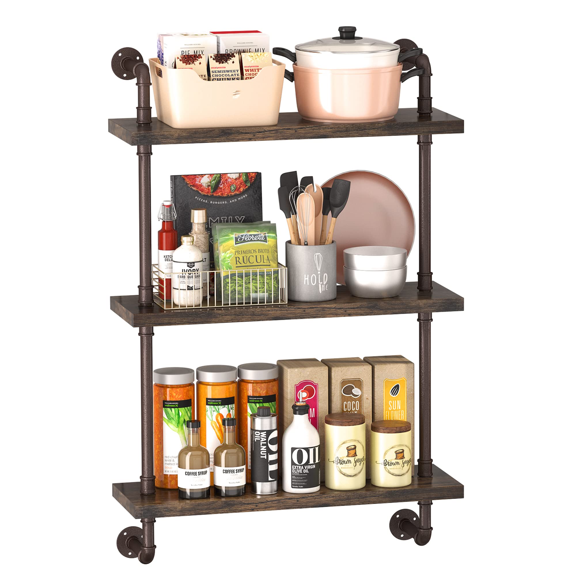 Buy PUSDON Industrial Pipe Shelving Wall ed 24 Inch, 3 Tier Bathroom