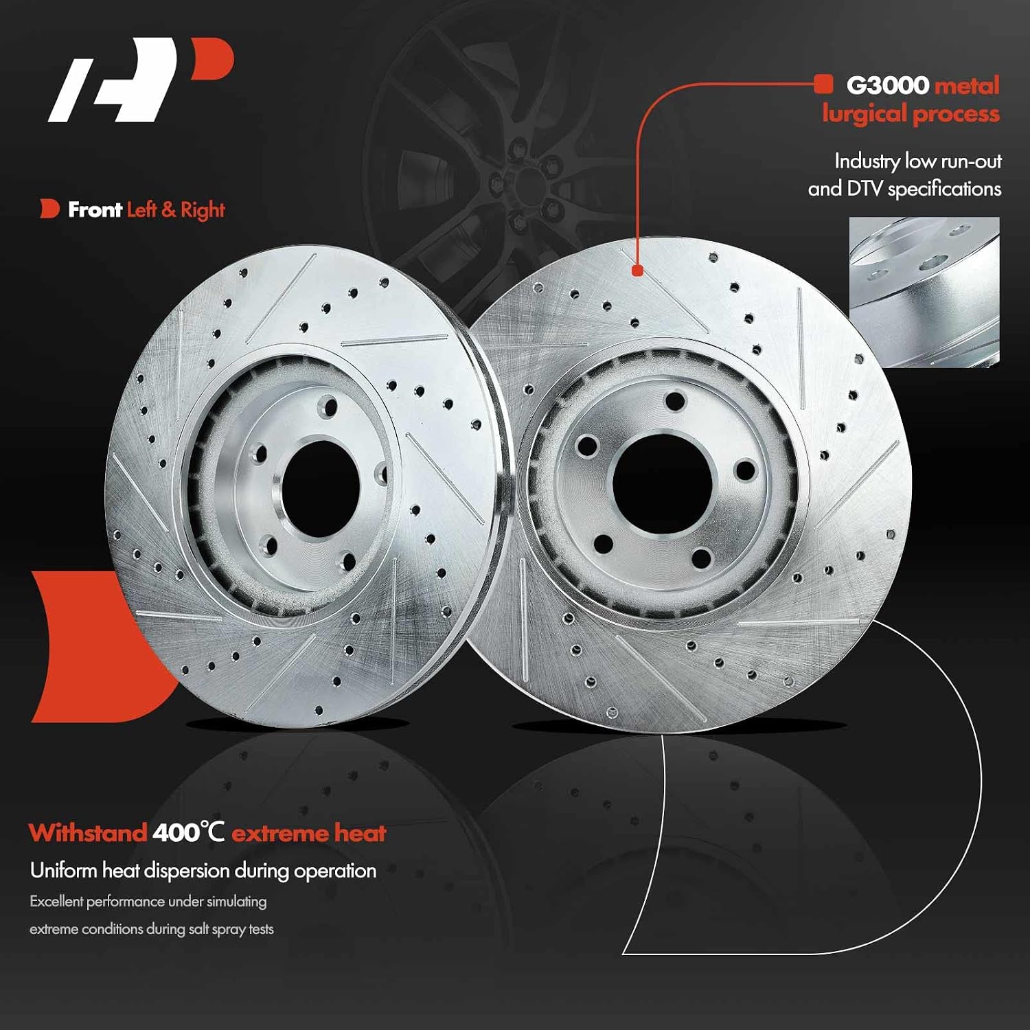 A-Premium 12.59 inch (319.8 mm) Front Drilled and Slotted Disc Brake Rotors + Ceramic Pads Kit Compatible with Nissan Models - Maxima 2009-2014/2016-2019, 6-PC Set