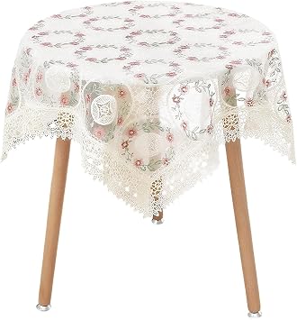 23.6" Square Flower Embroidered Polyester Lace Table Cover for Round or Square Coffee Table