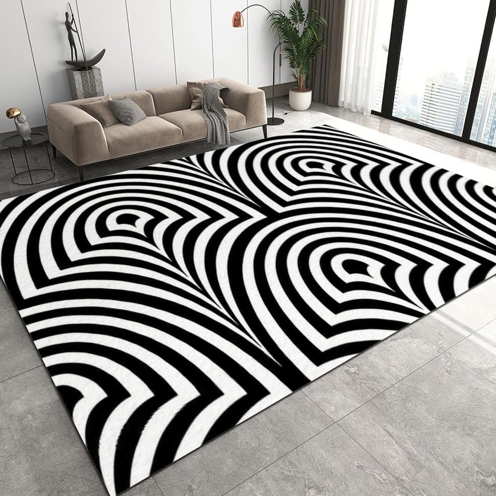 3D Abstract Geometric Texture With Stripes Carpets For Living Room Bedroom Wedding Area Rug Decorative Home Bathroom Toilet Entrance Non-Slip Floor Mats 200 X 300 Cm - Polyester Soft To-3304602629711 — image 1